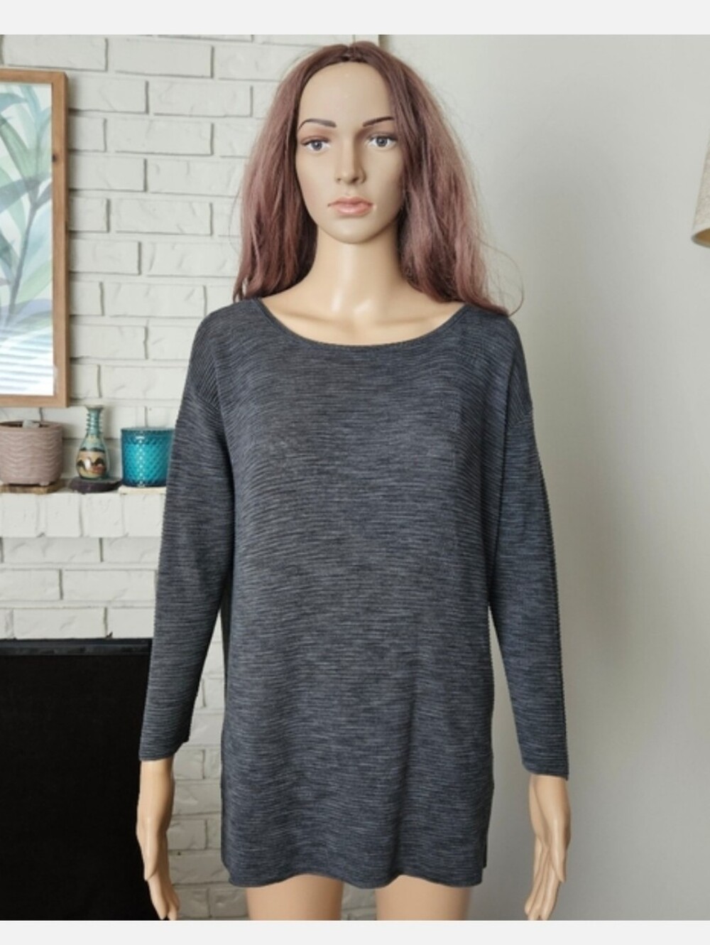 Aritzia Wilfred Linen Blend Sweater Top Women's Charcoal Gray Long Sleeve Knit